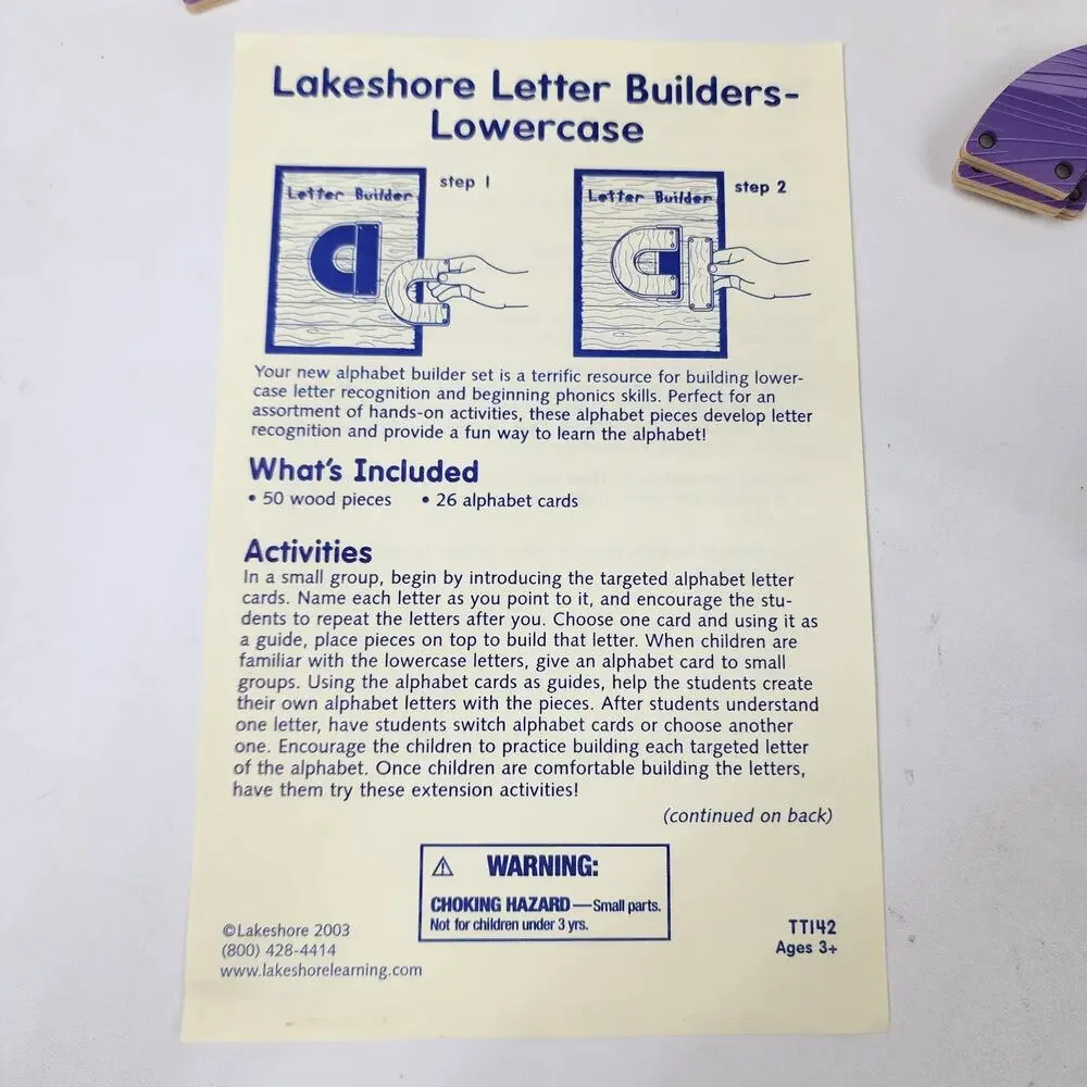 Lakeshore Letter Builders Lowercase Alphabet TT142 Educational Dexterity - Read